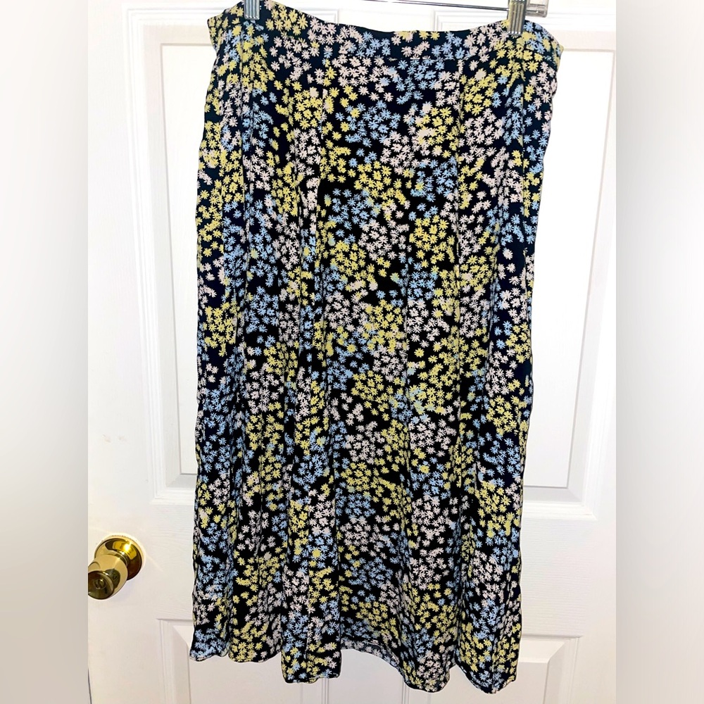 H&M Black and Blue A-line Midi Skirt